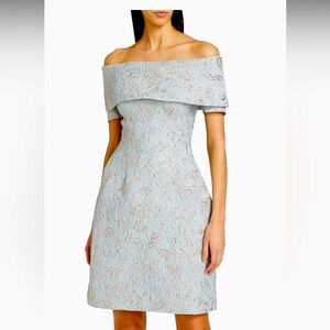 Rickie Freeman for Teri Jon Strapless Metallic Jacquard Cocktail Dress